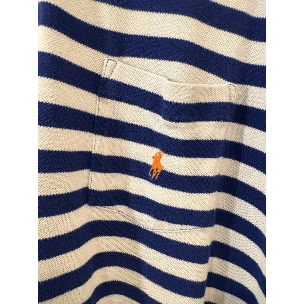VTG Polo Ralph Lauren Mens Blue White Stripe 2XL Pony Pocket Preppy‎ Casual